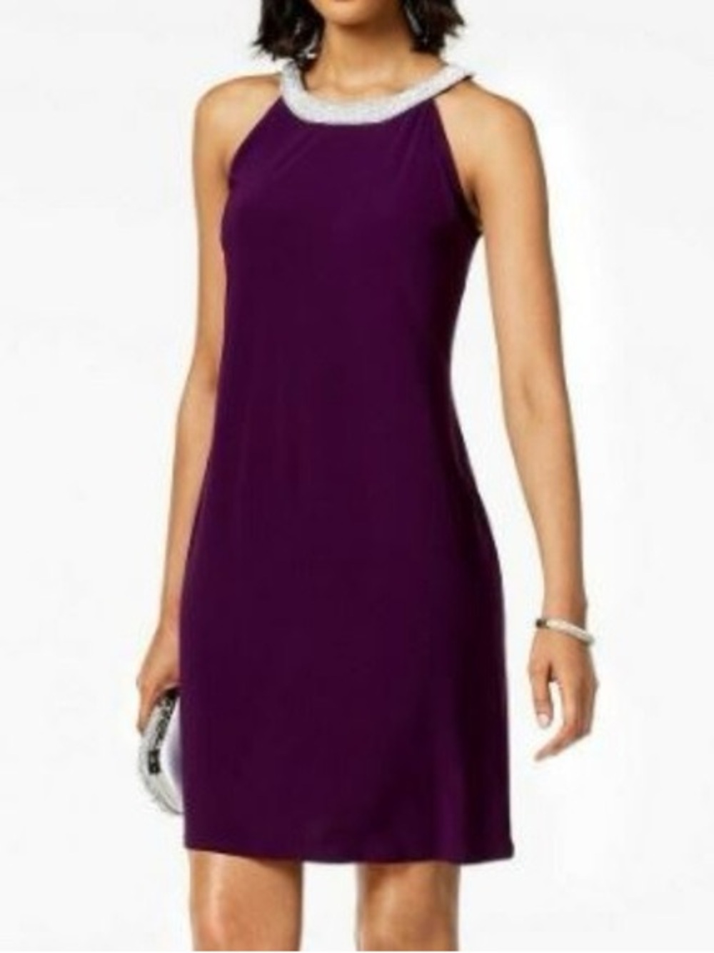 formal dress size small ,short purple dress with rhinestone neckline size small